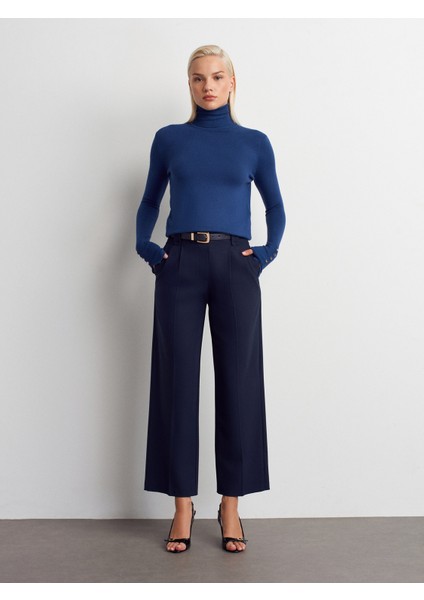 72178 Kemerli Cep Kapaklı Yüksek Bel Pantolon-Lacivert modelleri