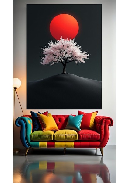 Kanlı Ay ve Uzak Doğu Esintisi Ev Duvar Salon Güzellik Salonu Ofis Dükkan Dekarasyon Kanvas Tablo