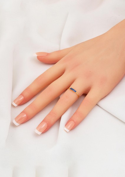 Lacivert 14 Ayar Altın Beştaş Minimal Yüzük fiyatları