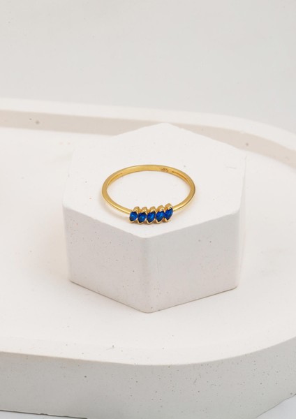 Lacivert 14 Ayar Altın Beştaş Minimal Yüzük fırsatları