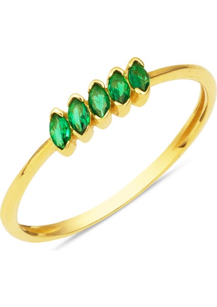 Yeşil Minimal Beştaş 14 Ayar Altın Yüzük