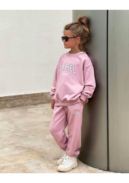 Kız Çocuk Laciel Paris Pembe 3 Iplik Fitilli Kumaş Alt Üst Eşofman Takımı fiyatları