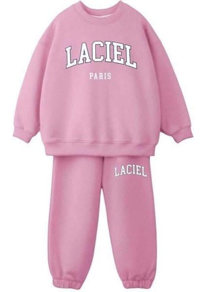 Kız Çocuk Laciel Paris Pembe 3 Iplik Fitilli Kumaş Alt Üst Eşofman Takımı modelleri