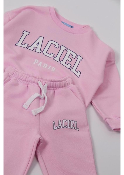 Kız Çocuk Laciel Paris Pembe 3 Iplik Fitilli Kumaş Alt Üst Eşofman Takımı fırsatları