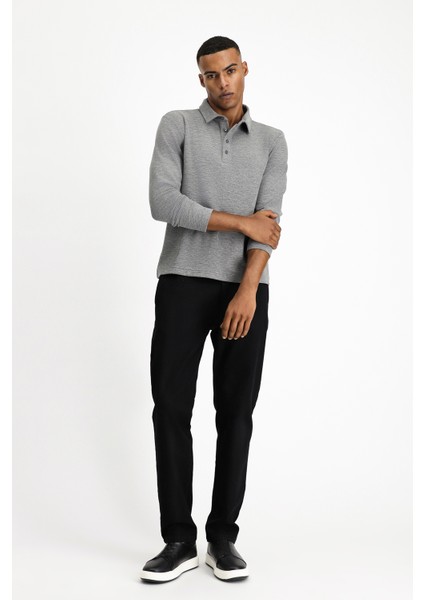 Polo Yaka Slim Fit Dar Kesim Desenli Sweatshirt fiyatları