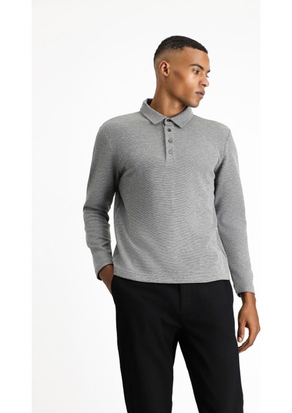 Polo Yaka Slim Fit Dar Kesim Desenli Sweatshirt fırsatları