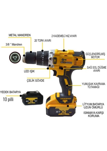 PH031 88VF Darbeli Şarjlı Matkap Seti (Sarı) modelleri