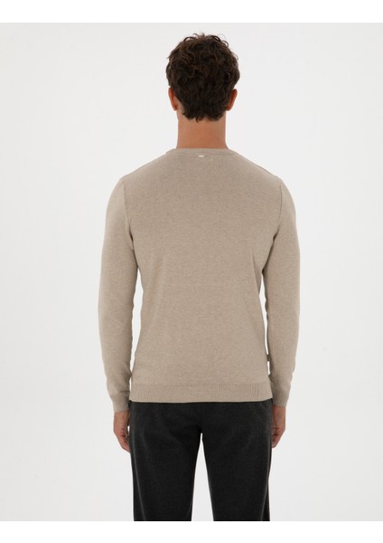 Erkek Kum Melanj Slim Fit Bisiklet Yaka Triko Kazak 50315584-VR123 indirimleri