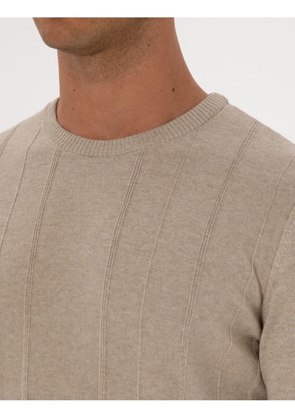 Erkek Kum Melanj Slim Fit Bisiklet Yaka Triko Kazak 50315584-VR123