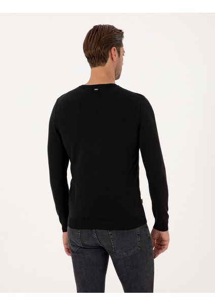 Erkek Siyah Slim Fit Bisiklet Yaka Triko Kazak 50315584-VR046 indirimleri