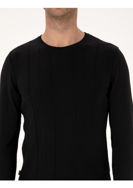 Erkek Siyah Slim Fit Bisiklet Yaka Triko Kazak 50315584-VR046