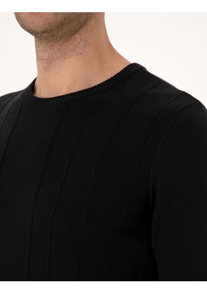 Erkek Siyah Slim Fit Bisiklet Yaka Triko Kazak 50315584-VR046