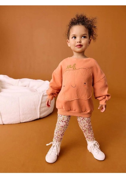 Yeni Sezon Kız Çocuk Baskılı Pamuklu Kumaş Sweatshirt Tayt Alt Üst Takım