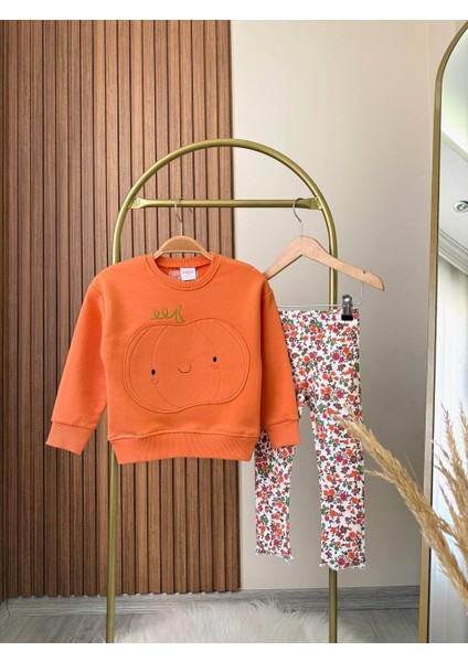 Yeni Sezon Kız Çocuk Baskılı Pamuklu Kumaş Sweatshirt Tayt Alt Üst Takım indirimleri