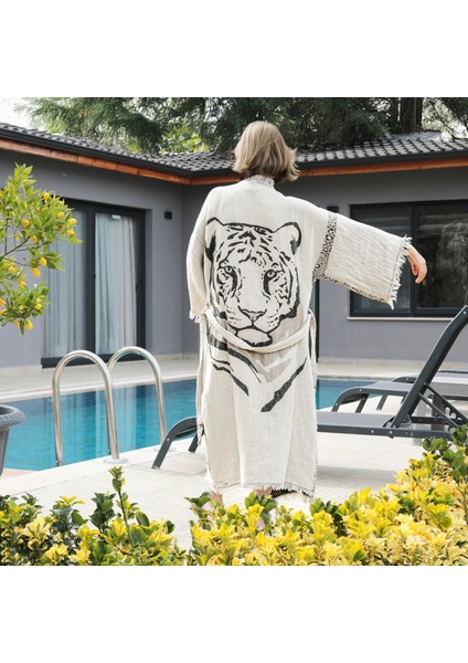 Kimono Kaftan %100 Pamuklu Jakarlı Müslin