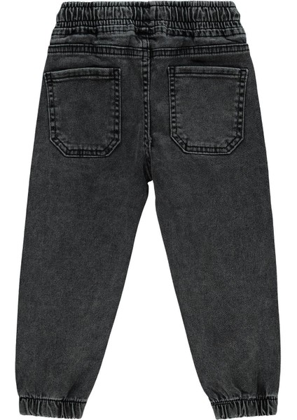 Erkek Çocuk Bel ve Paça Lastikli Baglama Detaylı Siyah Kot Pantolon modelleri