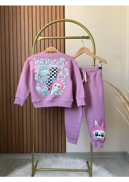 Kız Çocuk Labubu Baskılı 3 Iplik Fırçalı Kumaş Alt Üst Eşofman Takımı modelleri