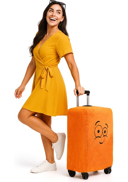 Harika Peluş Şaşkın Yüz Desenli Bavul-Valiz Koruyucu Kılıf fiyatları