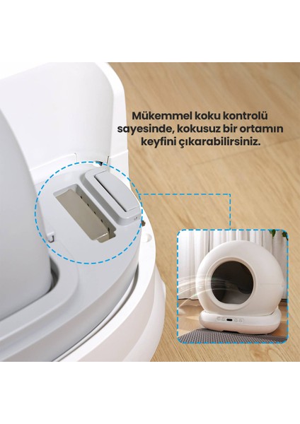 CB001 Akıllı Otomatik Kedi Tuvaleti, APP ile Kontrol, 75lt İç Hazne, 7lt Çöp Haznesi