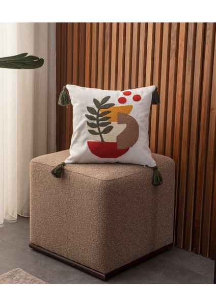 Tekli Punch Işlemeli Nakışlı Dekoratif Premium Kırlent Kılıfı