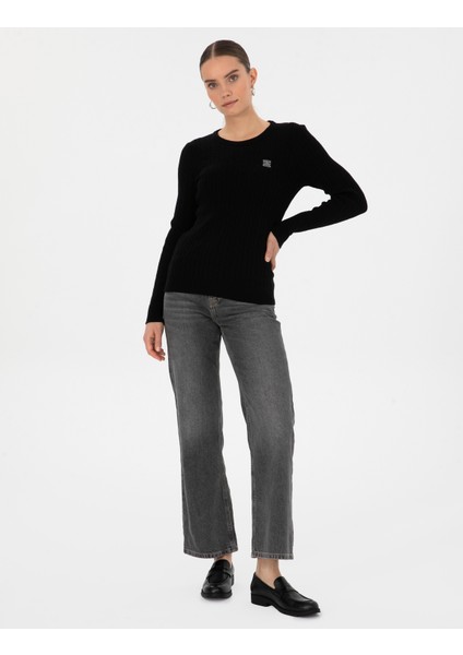 Kadın Siyah Slim Fit Basic Kazak 50317072-VR046 fırsatları