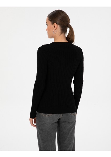 Kadın Siyah Slim Fit Basic Kazak 50317072-VR046 indirimleri