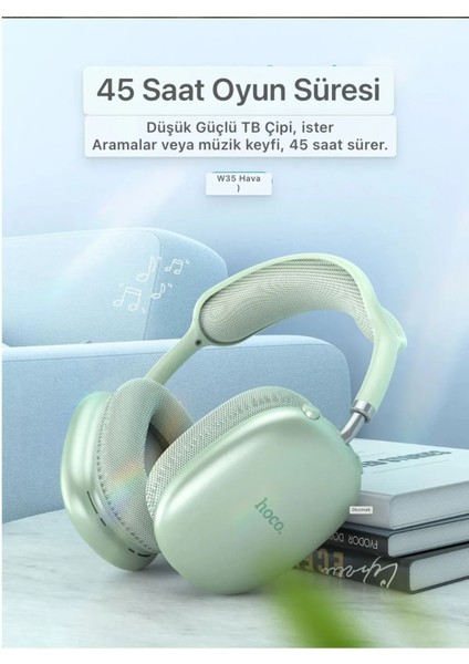 W35 Air Kulak Üstü Bluetooth Kulaklık Uzun Pil Ömrü Premium Hafıza Kart ve Aux Girişli fırsatları