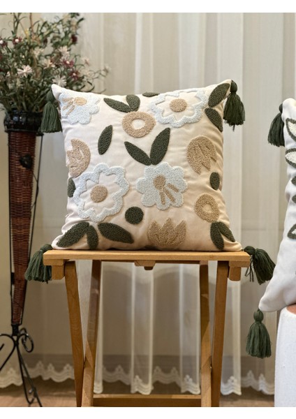 Tekli Punch Işlemeli Nakışlı Dekoratif Premium Kırlent Kılıfı