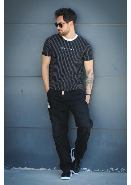 About Baskılı Çizgili Bisiklet Yaka Slim Fit Erkek Tshirt fiyatları