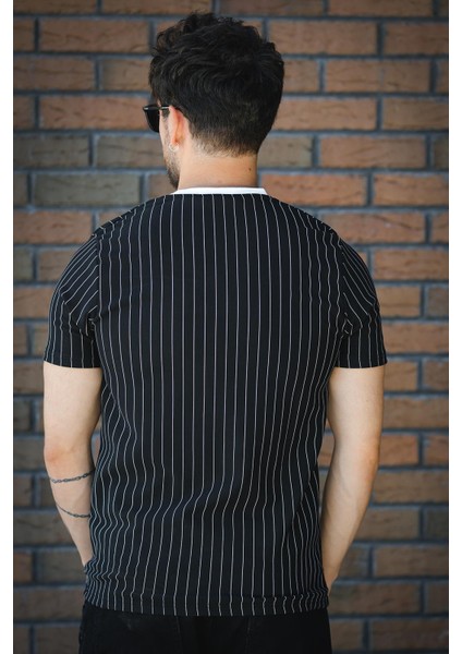 About Baskılı Çizgili Bisiklet Yaka Slim Fit Erkek Tshirt fırsatları