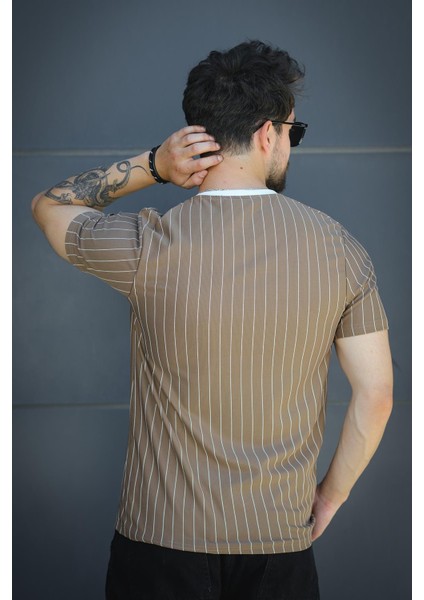 About Baskılı Çizgili Bisiklet Yaka Slim Fit Erkek Tshirt fırsatları