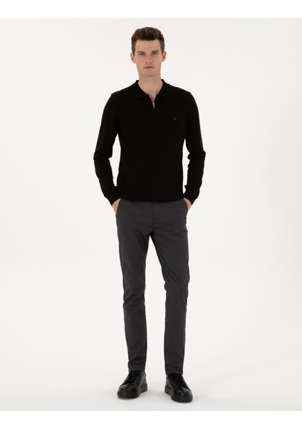 Erkek Siyah Slim Fit Kanvas Pantolon 50315265-VR046
