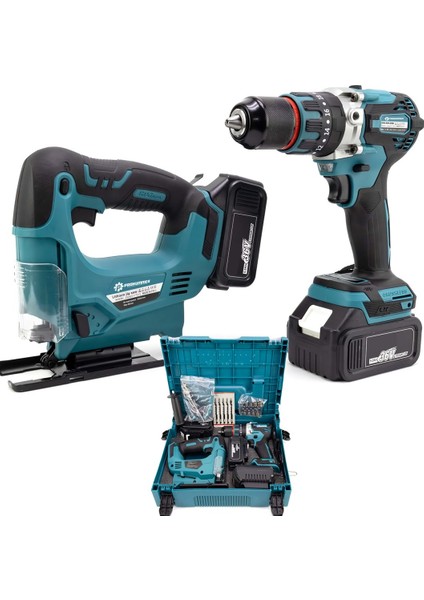 PH270 Akülü Kömürsüz Motor 2li Set Ayarlanabilir Dekupaj Testere ve Çelik Mandren Vidalama Matkap 36V 5AH (Mavi)