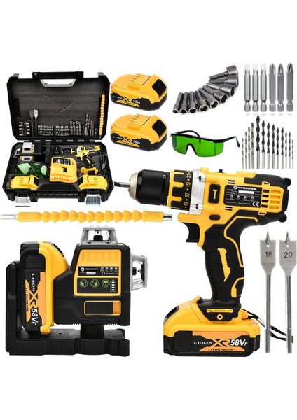 PH190 Akülü 58VF Lazer Terazi ve Vidalama Matkap Seti (Sarı) fırsatları