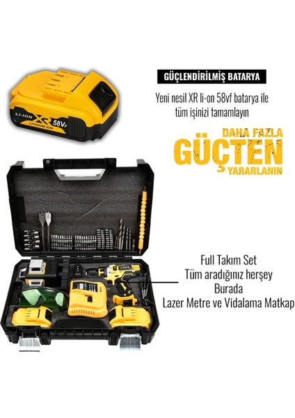 PH190 Akülü 58VF Lazer Terazi ve Vidalama Matkap Seti (Sarı) indirimleri