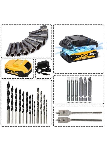 PH190 Akülü 58VF Lazer Terazi ve Vidalama Matkap Seti (Sarı)