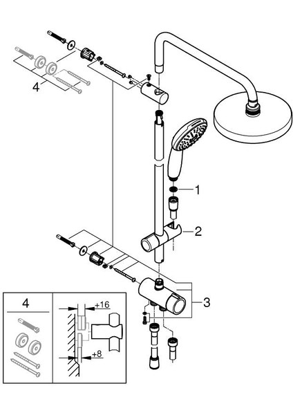 Tempesta System 200 Duvar Bağlantılı, Divertörlü Duş Sistemi Grh 27389003 indirimleri