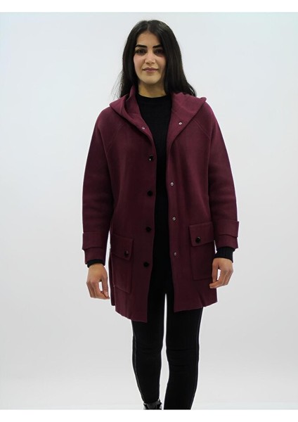 Kapüşonlu Zımba Düğmeli Ceket