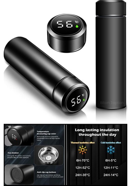 Mug Termos LED Sıcaklık Göstergeli Vakumlu Mug Termos Bardak 500 Ml dijital Sıcaklık Göstergeli Termos