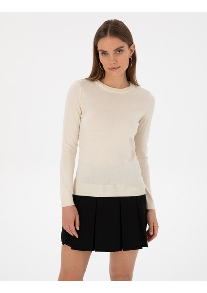 Kadın Ekru Slim Fit Basic Kazak 50315758-VR019