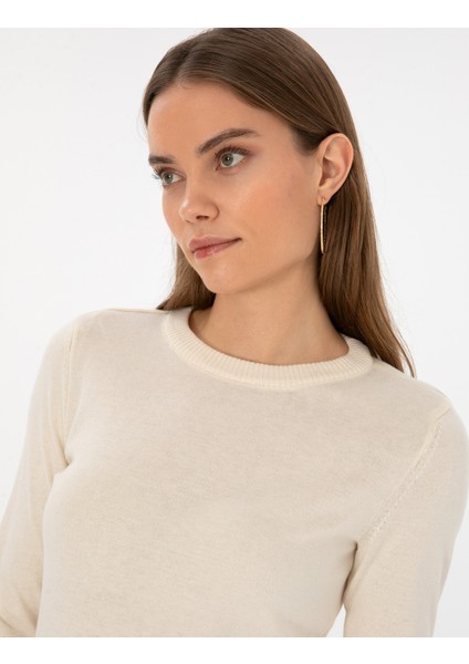 Kadın Ekru Slim Fit Basic Kazak 50315758-VR019 fiyatları