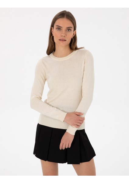 Kadın Ekru Slim Fit Basic Kazak 50315758-VR019 modelleri