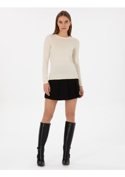 Kadın Ekru Slim Fit Basic Kazak 50315758-VR019 fırsatları