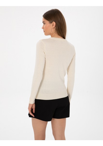 Kadın Ekru Slim Fit Basic Kazak 50315758-VR019 indirimleri