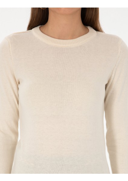 Kadın Ekru Slim Fit Basic Kazak 50315758-VR019