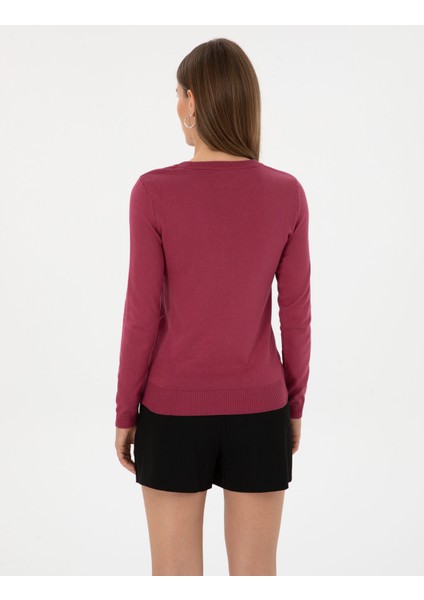 Kadın Gül Kurusu Slim Fit Basic Kazak 50315758-VR026 indirimleri