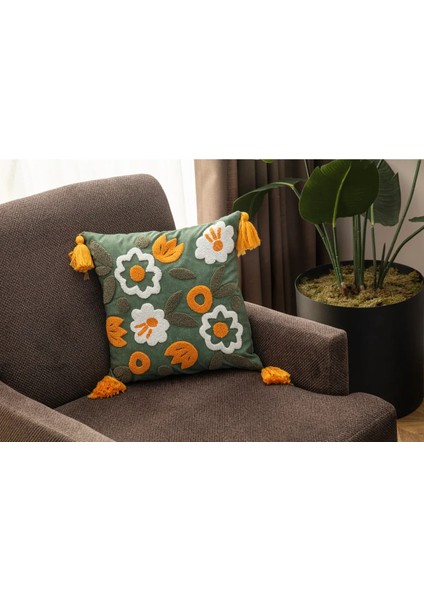 Tekli Çiçekli Punch Işlemeli Nakışlı Dekoratif Premium Kırlent Kılıfı fiyatları