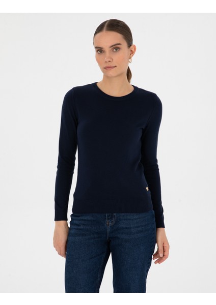 Kadın Lacivert Slim Fit Basic Kazak 50315758-VR033