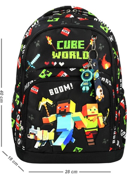 Minecraft Siyah Üçlü Erkek Çocuk İlkokul Okul Çantası Seti Su Geçirmez (Çanta Termal Beslenme Çantası Kalemlik) fiyatları