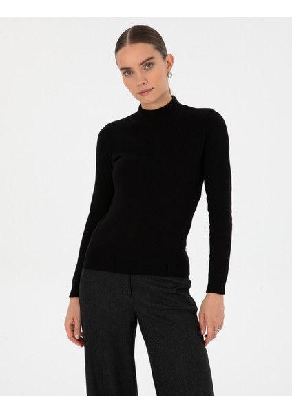 Kadın Siyah Slim Fit Basic Kazak 50315768-VR046